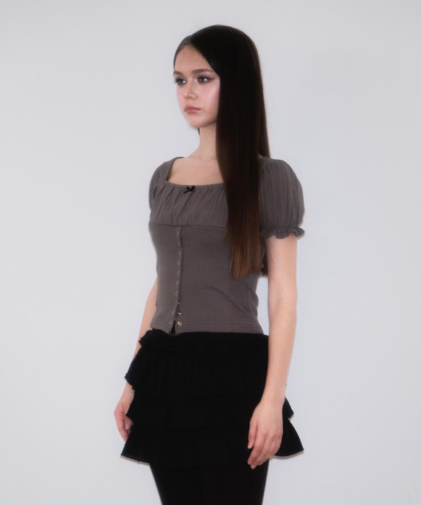 ROSEFRANTZ Puff Shirring Ribbon T-Shirt [Charcoal]