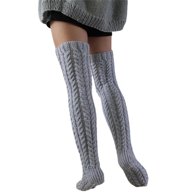 Women's Thigh High Socks Winter Warm Over the Knee Socks Cable Knitted Boot Socks Fashion Extras Long Leg Warmers Gifts