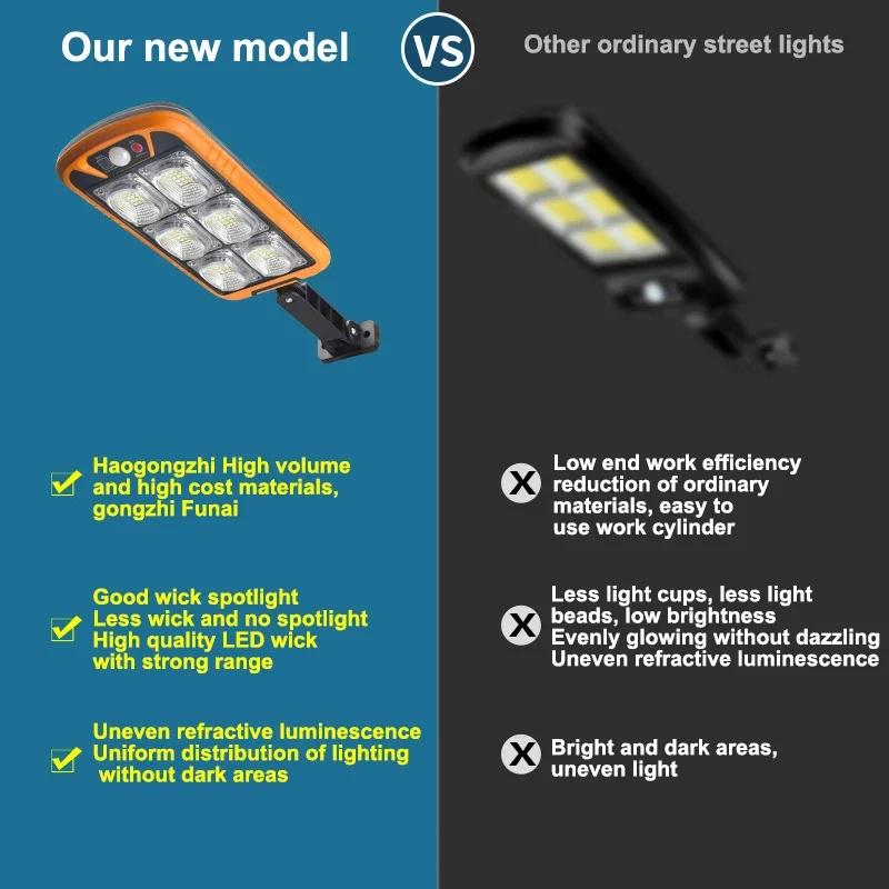 150LED/150COB Solární pouliční osvětlení Venkovní lampa s dálkovým ovládáním se 3 světelnými režimy Vodotěsné osvětlení pro zahradu s pohybovým senzorem