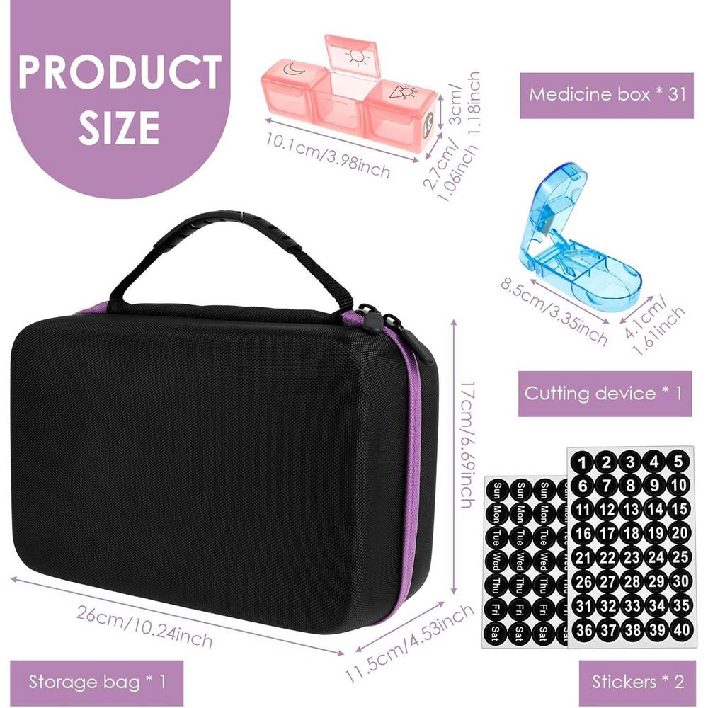 

Pill Organizer Medication Storage 31 Day Daily Pill Case Organizer For Fish Oil Supplement Purse Daily Pharmacy College Women чорний