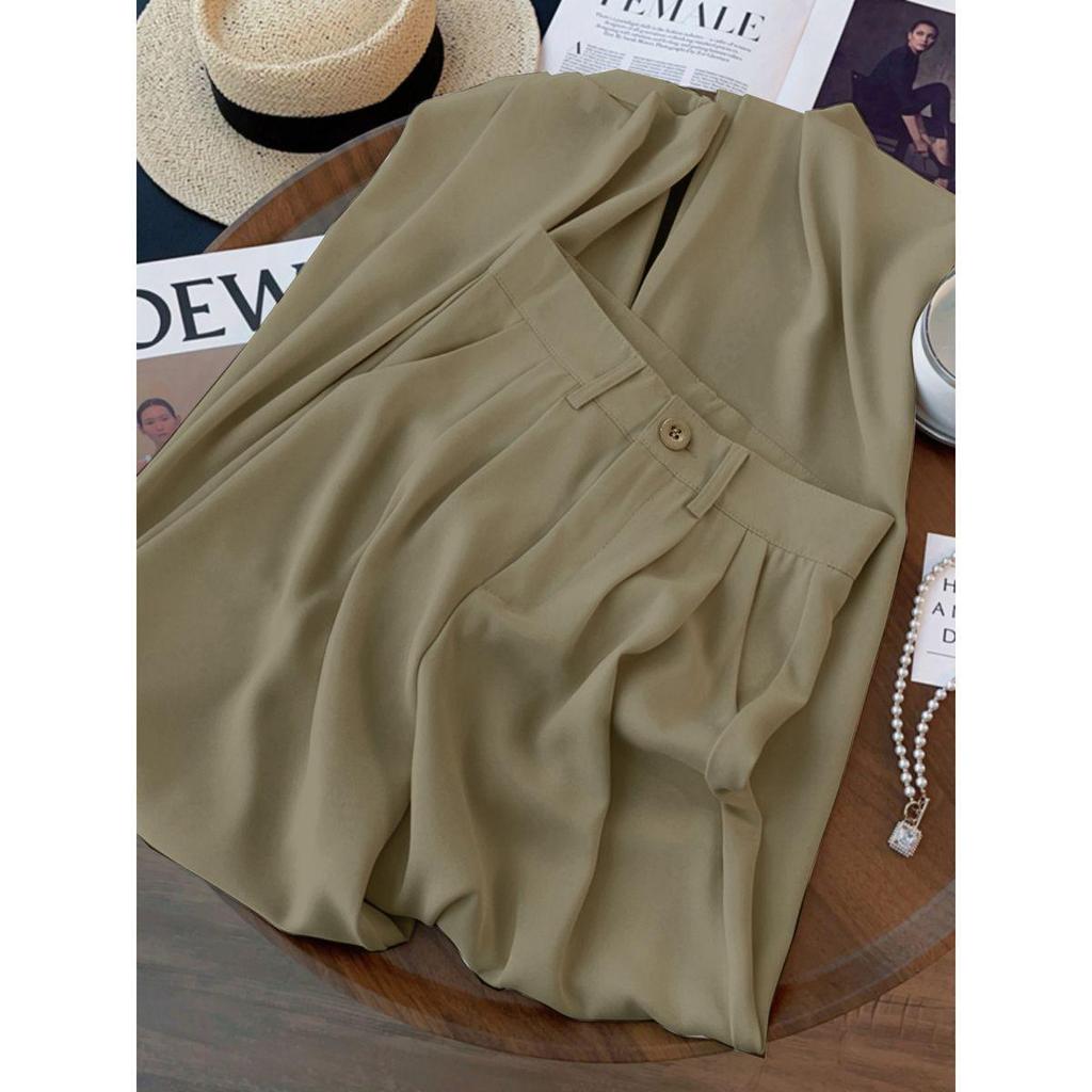 Women's Floor-Length Wide-Leg Pants, Spring/Summer 2026, High-Waisted, Loose Fit, Versatile for Petite Figures, Lightweight, Casual.