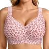 Plus Size Polka Dot Leopard Seamless Wirefree Bra Wide Strap Bust With Padded Cups