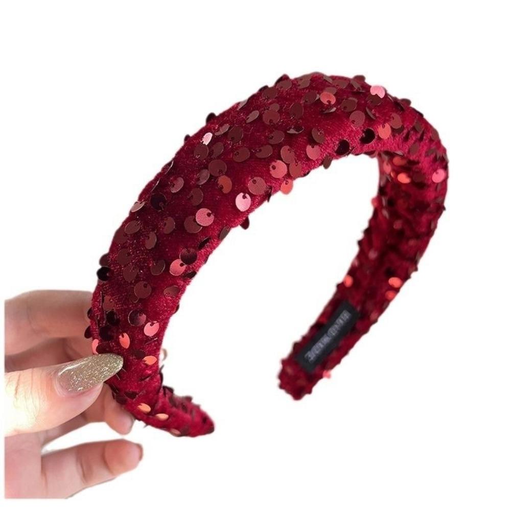 Velvet Sequins Headband Solid Color Sponge Hair Band Fashion Wide Hairband  Girl
