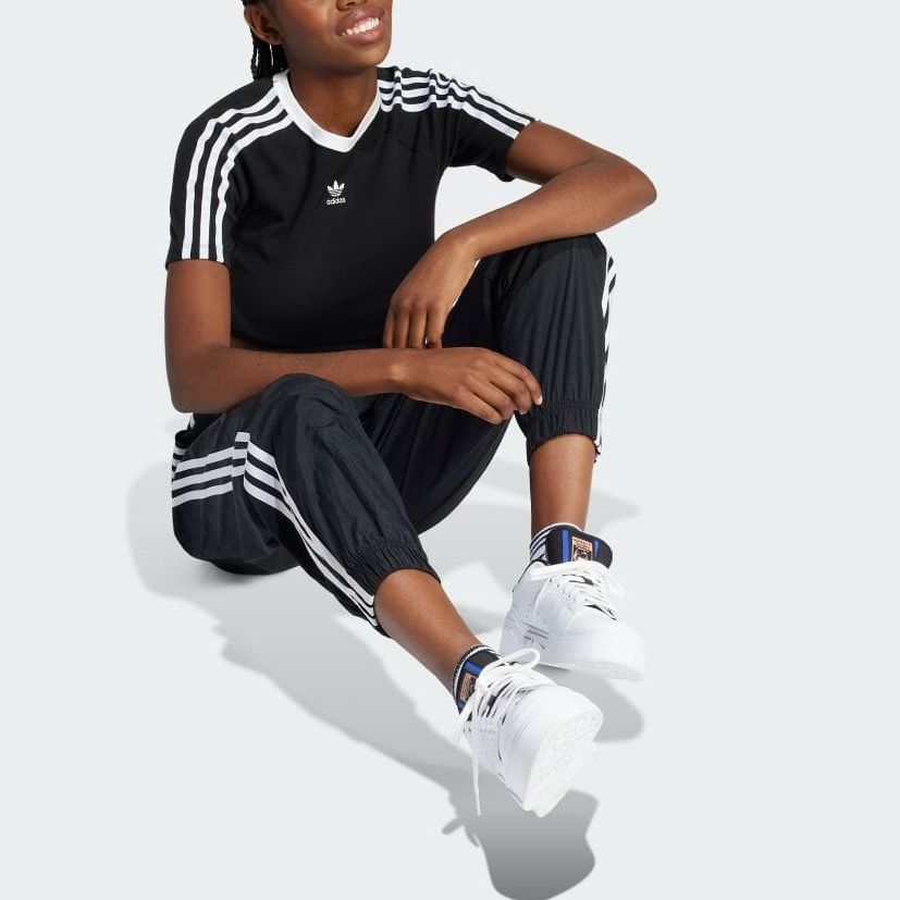 Adidas Originals Three Stripe Logo Print Elastic Waist Cuffed Casual Pants Women Bottoms Black IU2530