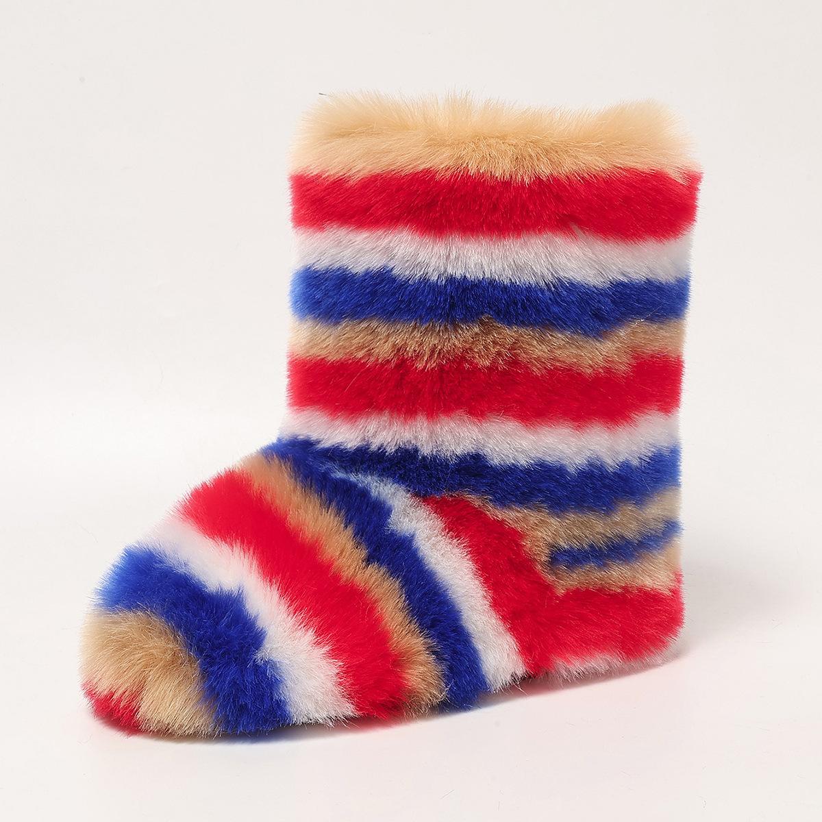 

Пушистые сапоги из искусственного меха для женщин, пушистые сапоги до середины икры для снега, зимние замшевые теплые ботильоны на меху, ботинки на плоской подошве, женские повседневные ботильоны 45