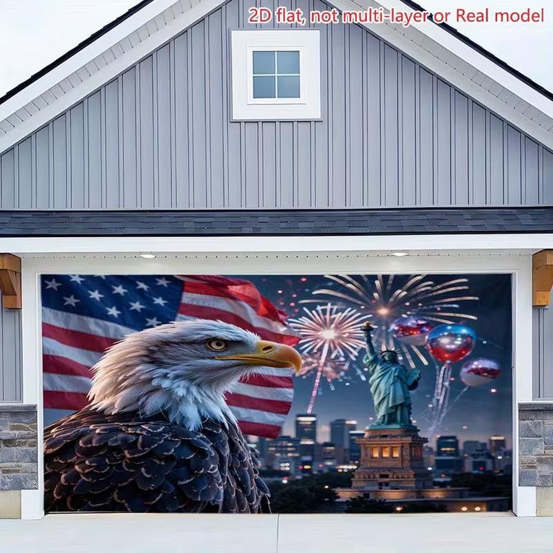 

2D Independence Day Garage Door Banner with Eagle, Flag & Fireworks Outdoor Party Background 47.2x31.5inch/120*80cm