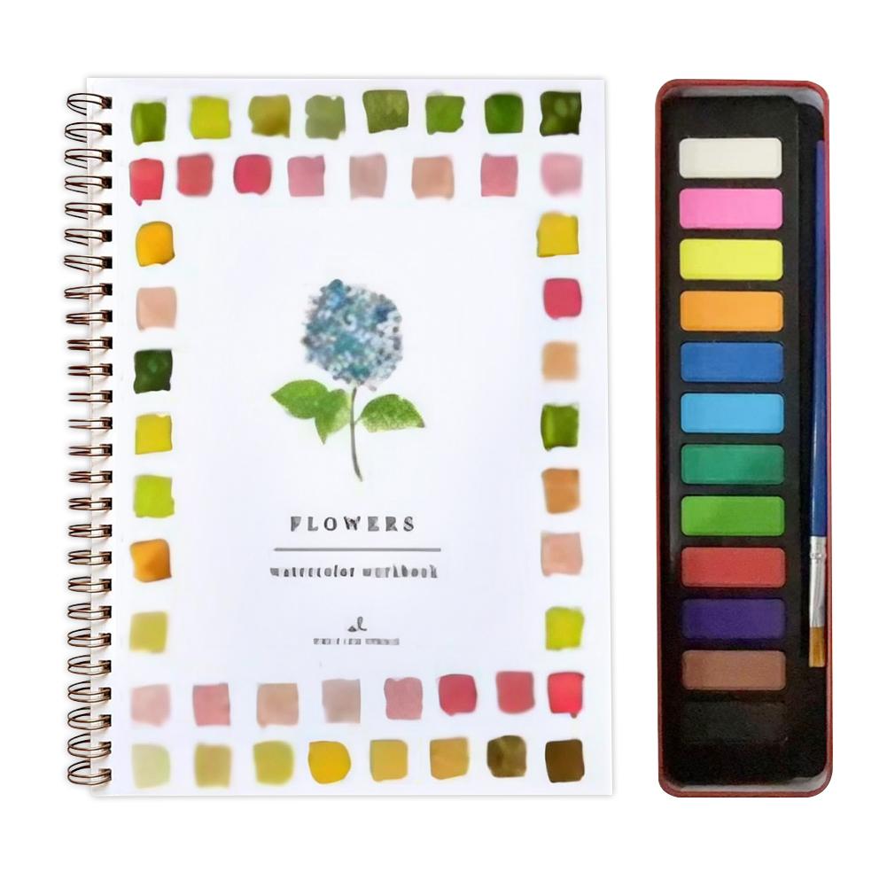 Watercolor Painting Kit with Paint Brushes and 12 Colors of Paint Spiral-Bound Pages Water Coloring Books Art Draw Sketch Books