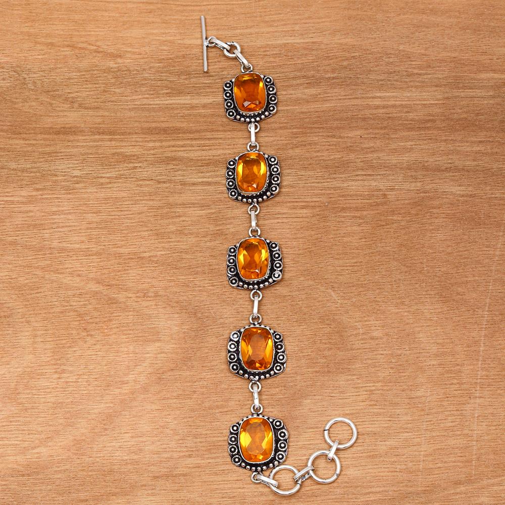 Citrine Quartz Gemstone Jewelry bracelet &Earring 7-8''