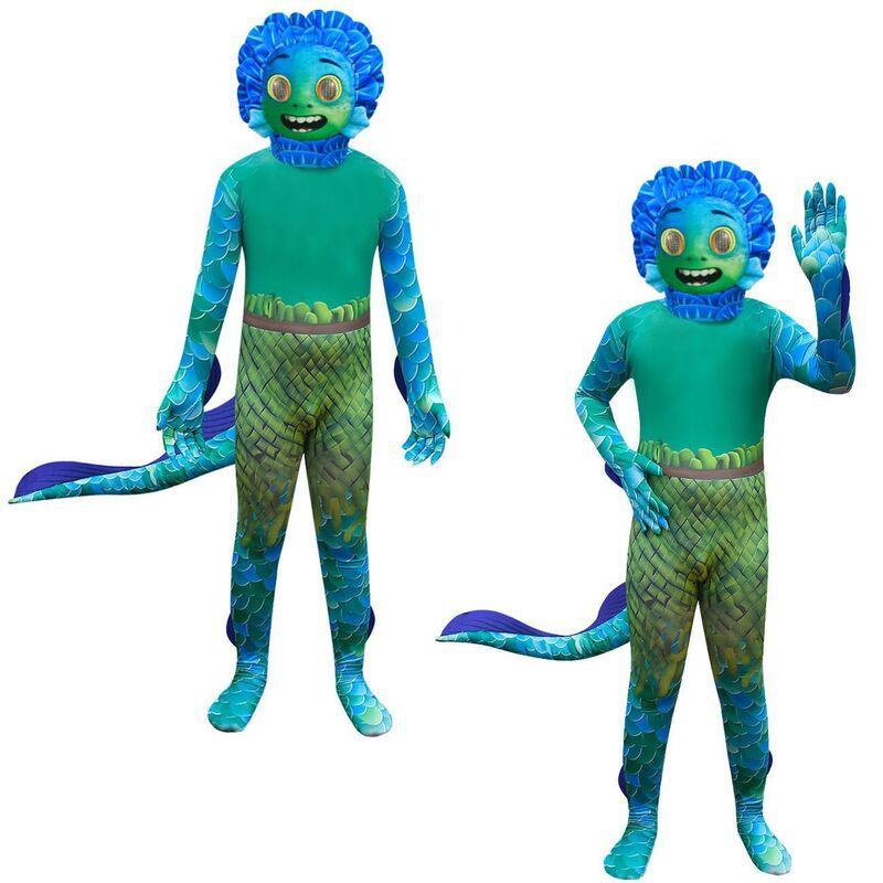 Moive Luca Kids Jumpsuit Mask Gloves Cosplay Costume Fancy Halloween Up Dress
