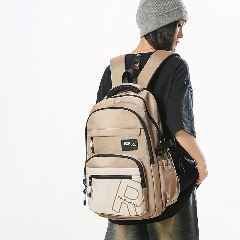 School Bag Ins New High-value Trendy and Cool Letter Backpack Couple Contrasting Colors Simple and Lightweight Travel Backpack