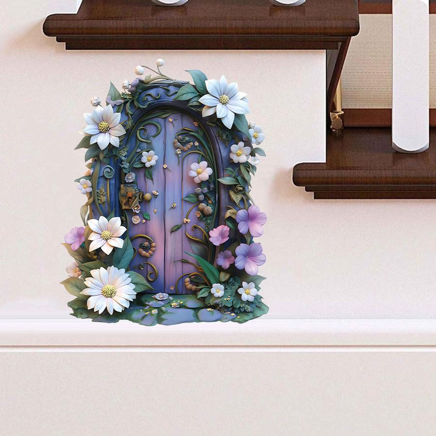 Creative Wooden Door "Portal To Another World" Self-Adhesive Wall Stickers, Small Size Skirting Board Decals for Home Decoration