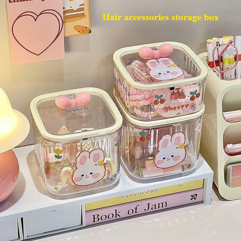 Kawaii Hair Accessories Desktop Transparent Storage Box Organizer with Lid Kids Girl Hairpin Storage Large Capacity Jewelry Box