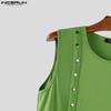 INCERUN Men O Neck Sleeveless Metal Button Patchwork Cropped Tank Tops