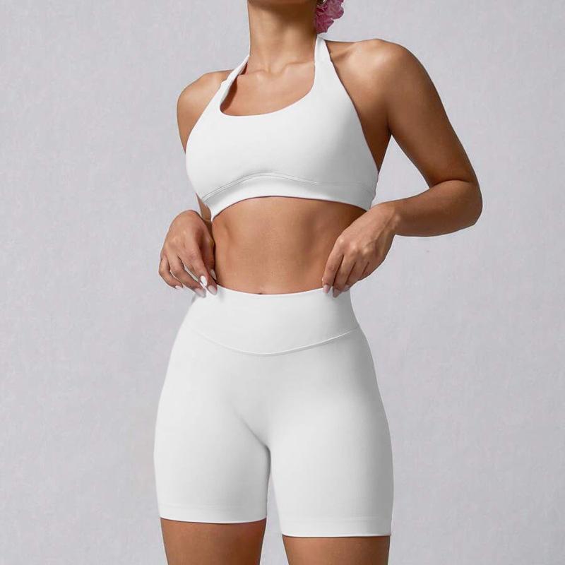 Summer neck high-end sports underwear yoga shorts set, a set of running fitness yoga clothes set for women
