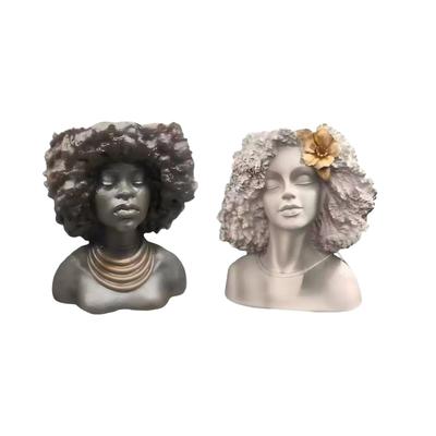 Bohemians Styles Resin Head Planter Container For Succulents Small Plant Indoor Decoration Tabletop And Shelf Display