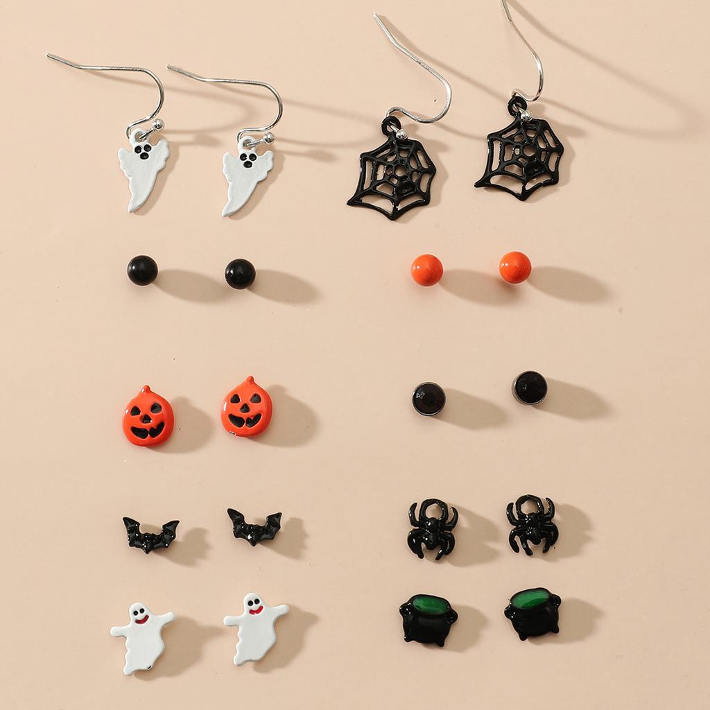 3pcs Set Retro Exaggerated Pumpkin Spider Ghost Skull Stud Earrings for Women Halloween Party Cartoon Cute Witch Jewelry Sets
