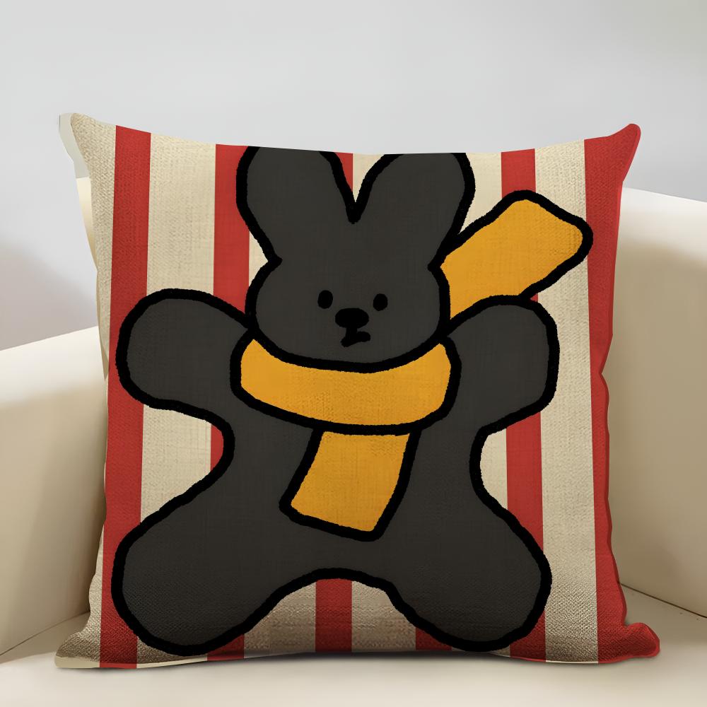 Happy Little Animals Illustrations Cushion Cover Household Decoration Linen Sofa Cushion Cover: Skin-Friendly & Breathable With