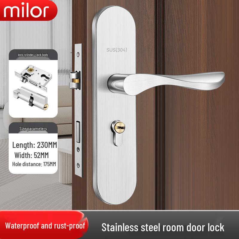 Universal Interior Door Lock Set: Silent Three-Piece Black Handle for Bedroom or Old Door Replacement