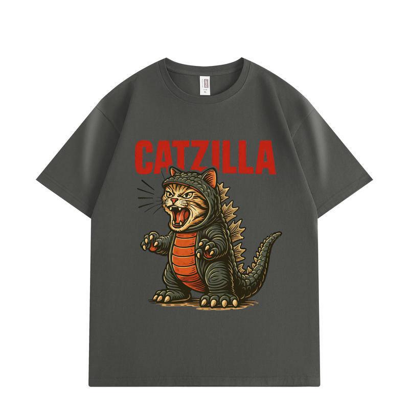Catzilla Funny Cat Meme Graphic T Shirts Harajuku Japanese Style Short Sleeve T-shirts Fashion Cartoon Oversized T-shirt Unisex