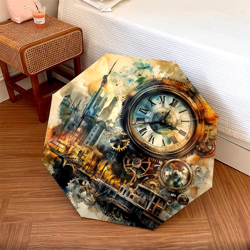 Steampunk  pattern, automatic folding umbrella, portable and foldable design, 8 ribs, a Christmas or birthday gift.