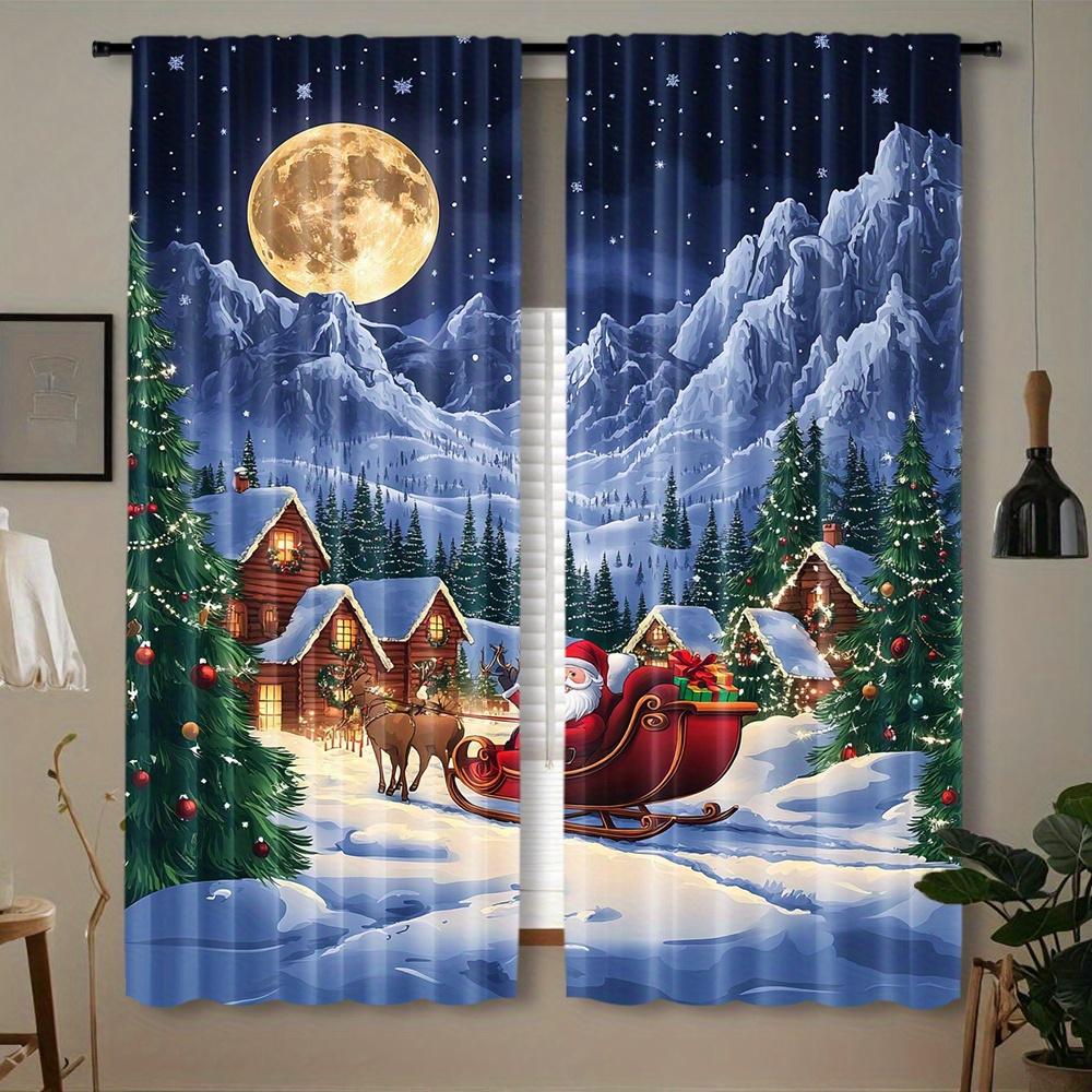 2 Paneele Weihnachtsvorhänge mit Schnee und Weihnachtsmann, halbverdunkelnd, für Schlafzimmer, Wohnzimmer, Fenster, Küche, Büro, Heimdekoration