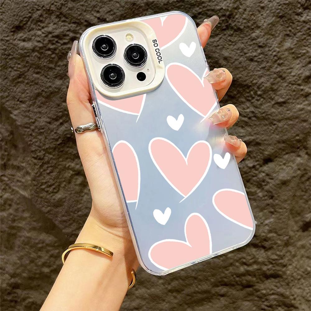 Luxury Love Heart Silver Phone Case For Samsung Galaxy S25 S24 Ultra S23 S22 FE S21 S20 Ultra Plus FE A25 A35 A55 5G Cover