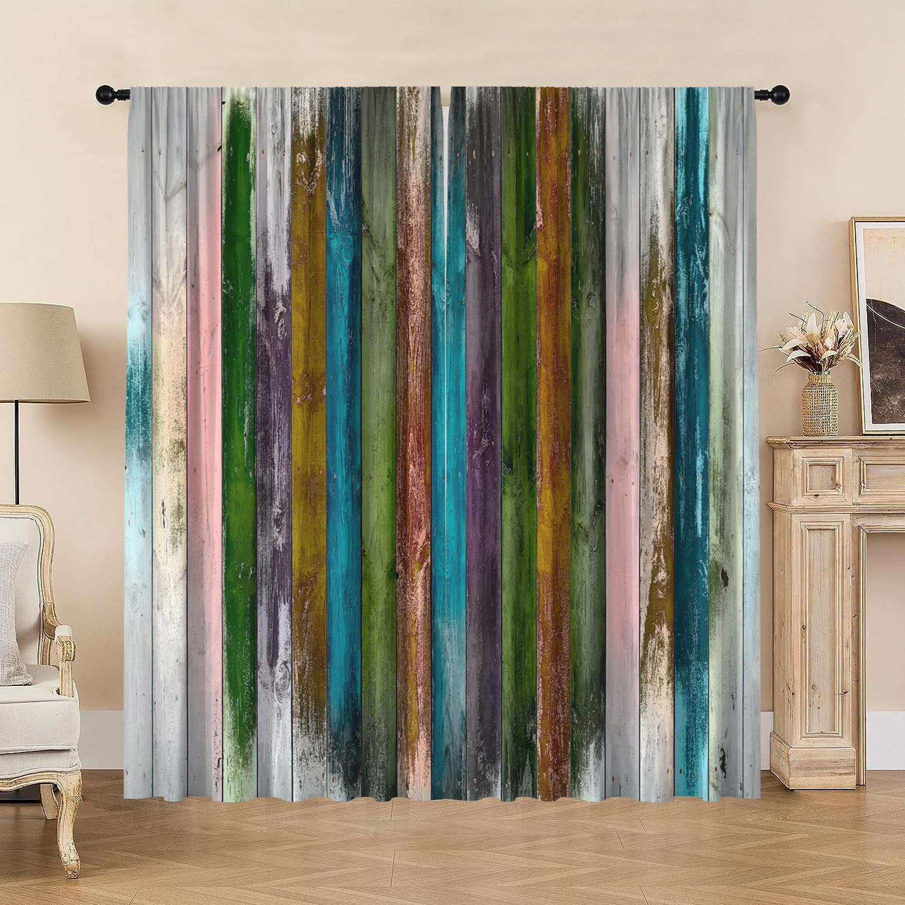 

2Pc Curtains With Wooden Flooring And European Decoration Style With Pole Pocket Curtains, Suitable For Kitchens, Cafes, Living 75x166 cm&Without mount