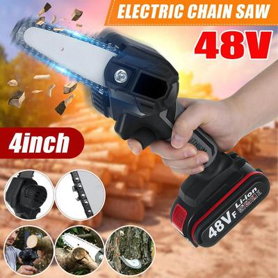 48V Cordless Electric Chain Saw 4inches Portable Electric Saw Woodworking Cutting DIY Tool Electric Pruning Saw With 1 Battery