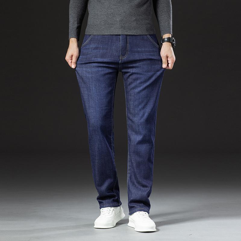 Winter Lamb Fluff Denim Straight Pants Men Thicken Big Size Jeans High Waist Stretch Jeansy Fleece Lined Warm Slim