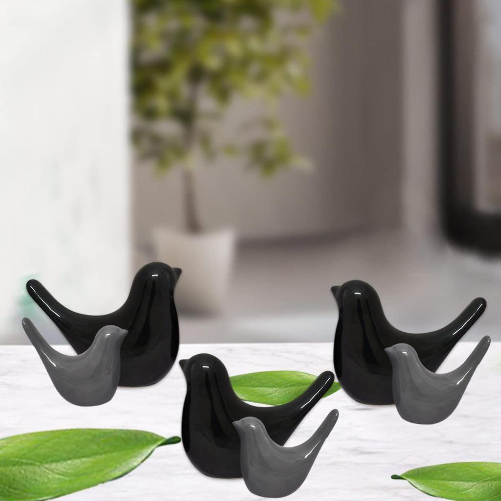 Creative Grey and Black Glossy Ceramic Birds Figurines Home Decorations Accessories Party (Pack of 6, Black & Grey)