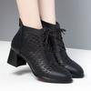 Women's Leather Mesh Hollow Out Cool Boots Spring Summer New Block Heel Pointed Toe Breathable High Heel Zippers Ankle Boots