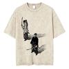 Gewaschenes Vintage Anime Vagabond Miyamoto Musashi Kirschblüten Grafik T-Shirt Herren Damen Lässiges Oversized T-Shirt 90er Jahre Streetwear