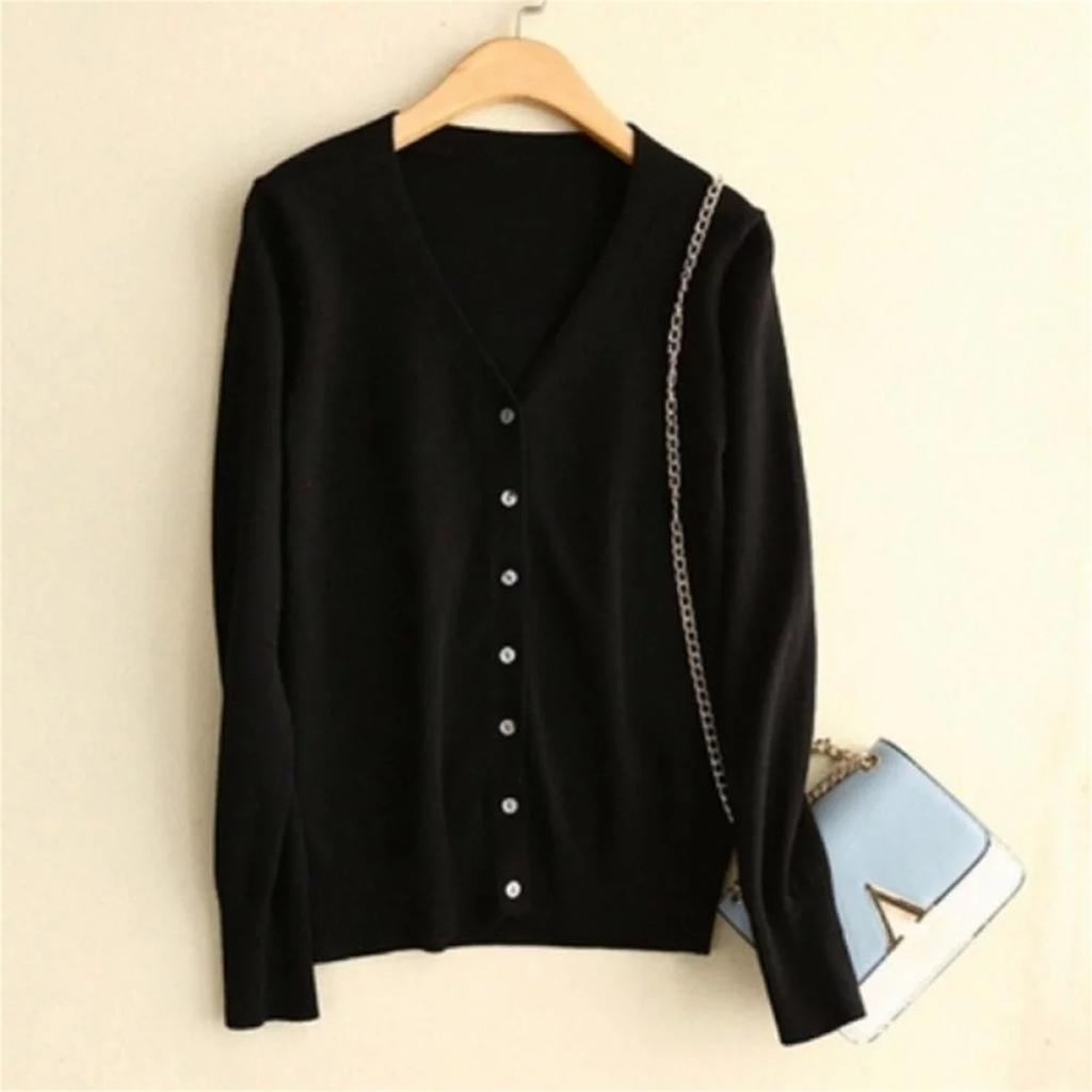 Women's Solid Color Cardigan Jacket Short Thin Sweater Top Knitwear