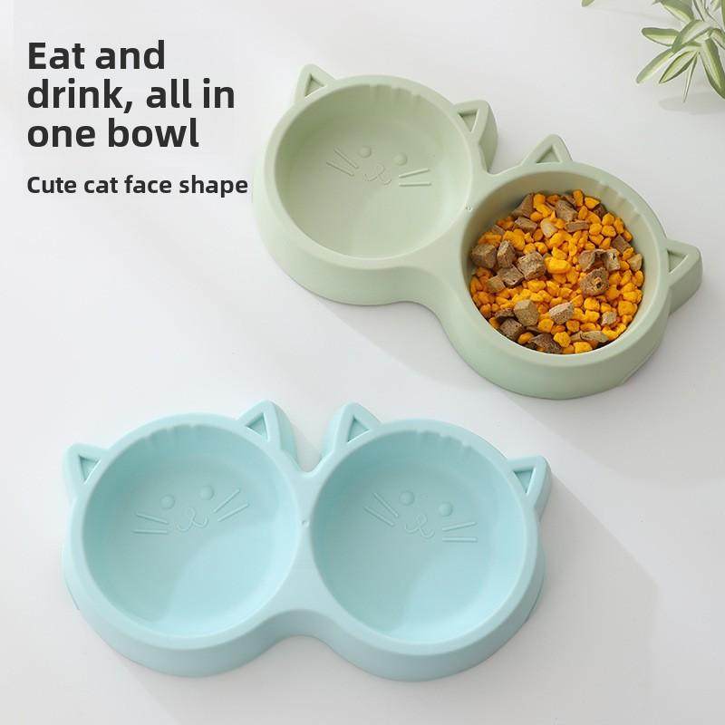 Miao Xin Bao Cat Bowl Plastic Cat Face Shaped Pet Double Bowl Pet Bowl