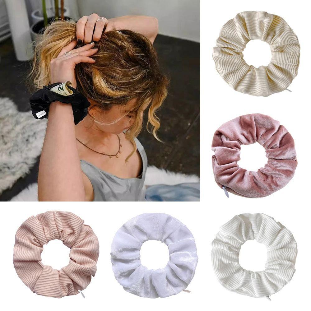 Anti-Theft Scrunchie with Hidden Pocket Elastic Hair Band Trendy Ponytail Holder Women Girls
