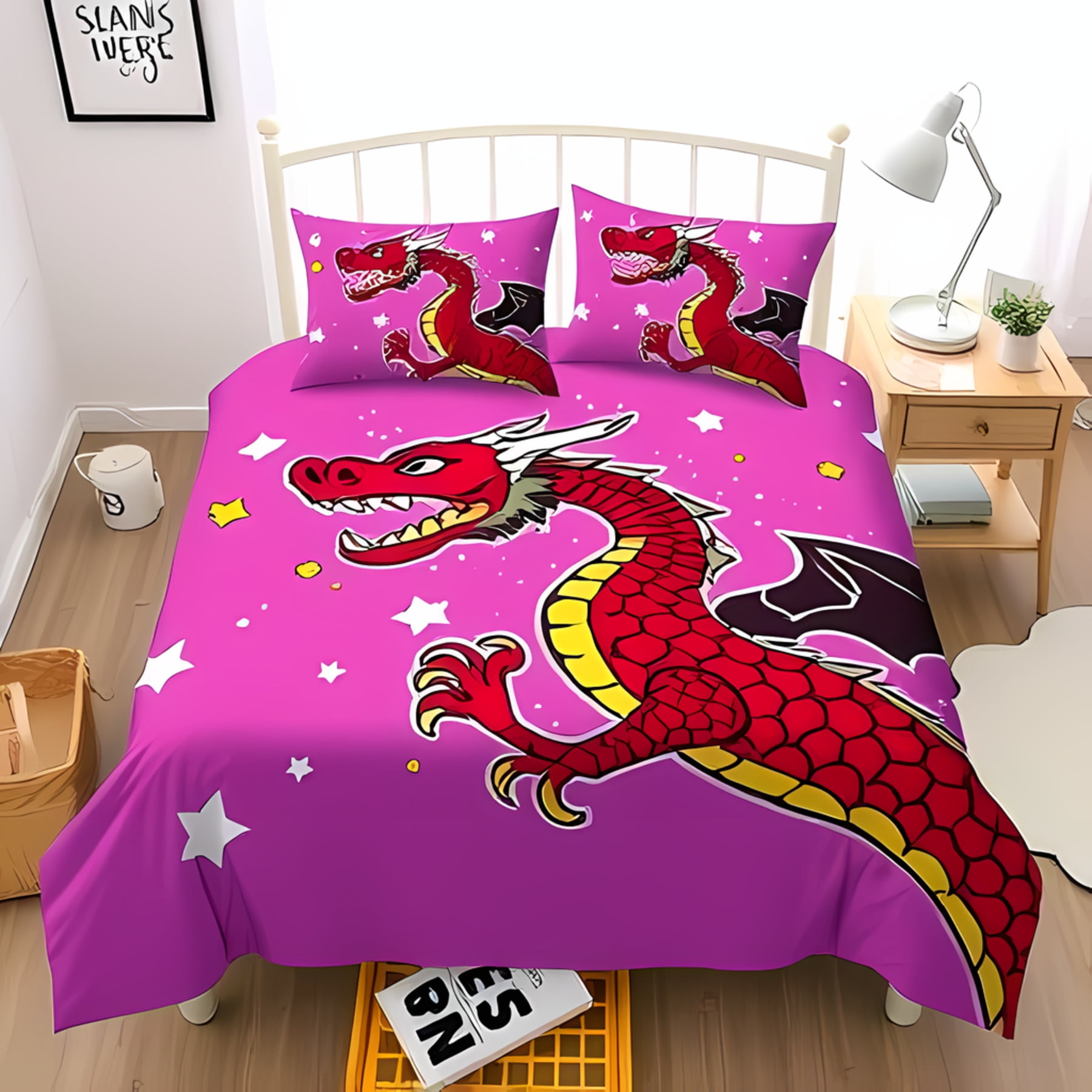 

Vibrant Cream Dragon Duvet Cover Set Asian Inspired Home Decor Suitable Children Boys Girls And Adults Warm Soft And Breathable EU Single(135*200cm)3pcs