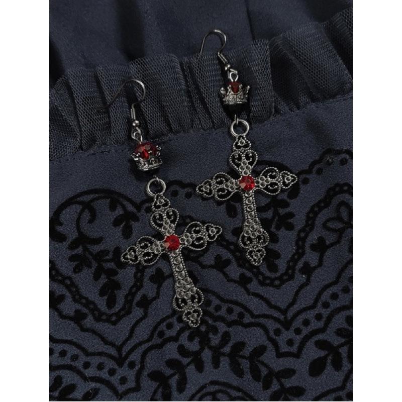 Dark Retro Gothic Crown Tiara Earrings with Ear Hooks