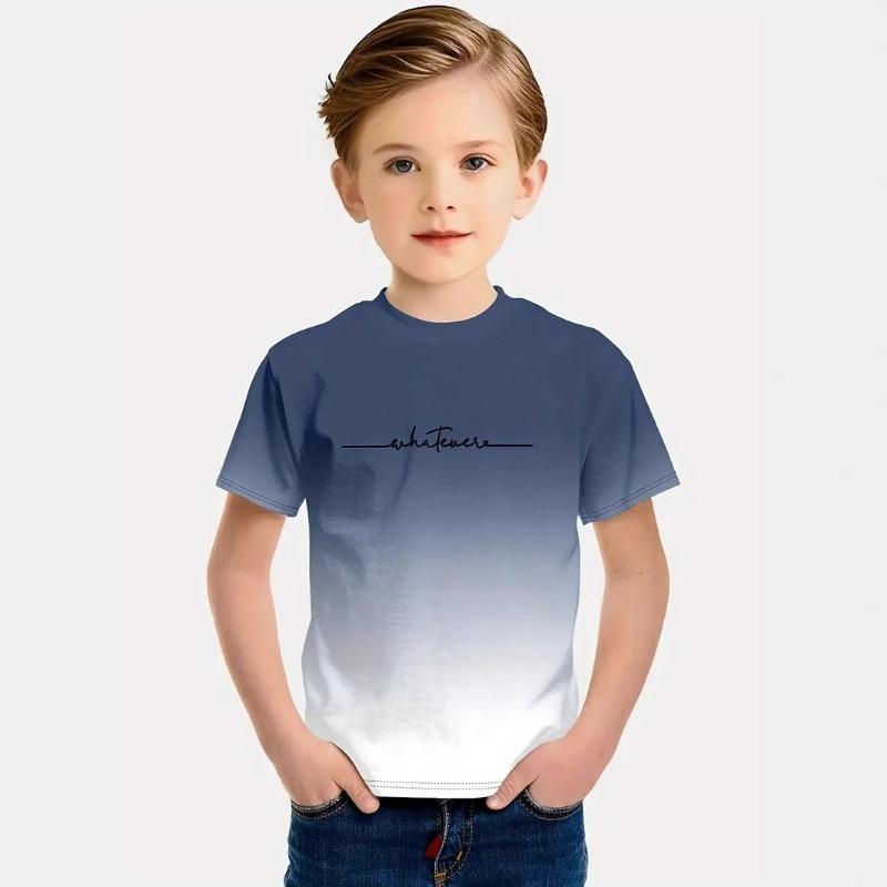 

Футболка для фитнеса с градиентным цветом, спортивная футболка с короткими рукавами для мальчиков с 3D-принтом, детская свободная дышащая футболка 120