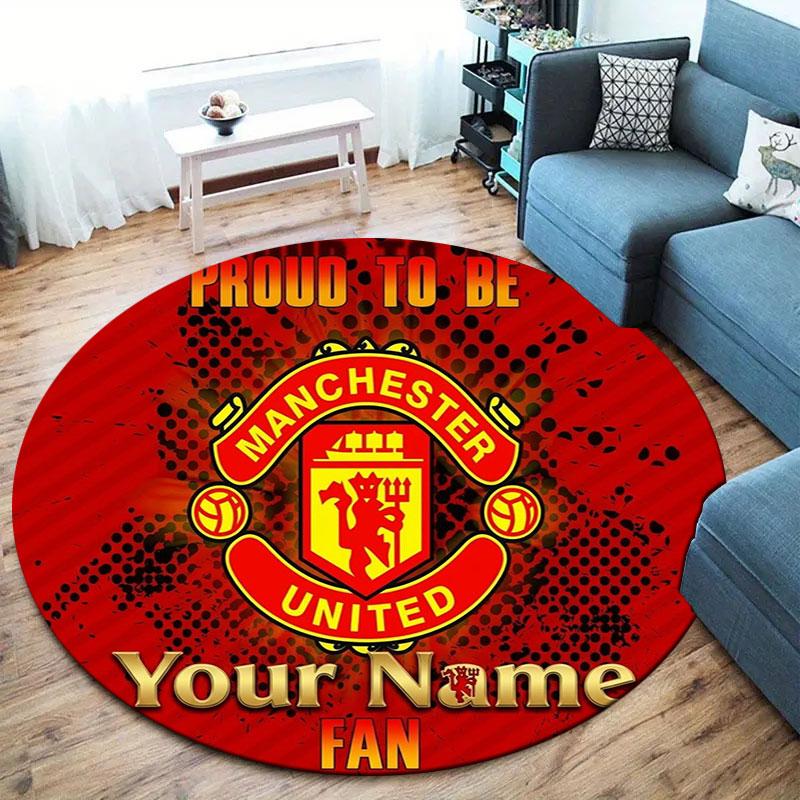 Manchester United F Custom Name Round Area Rug,Carpet Rug for Living Room Bedroom Sofa Playroom Decor,Non-slip Floor Mat