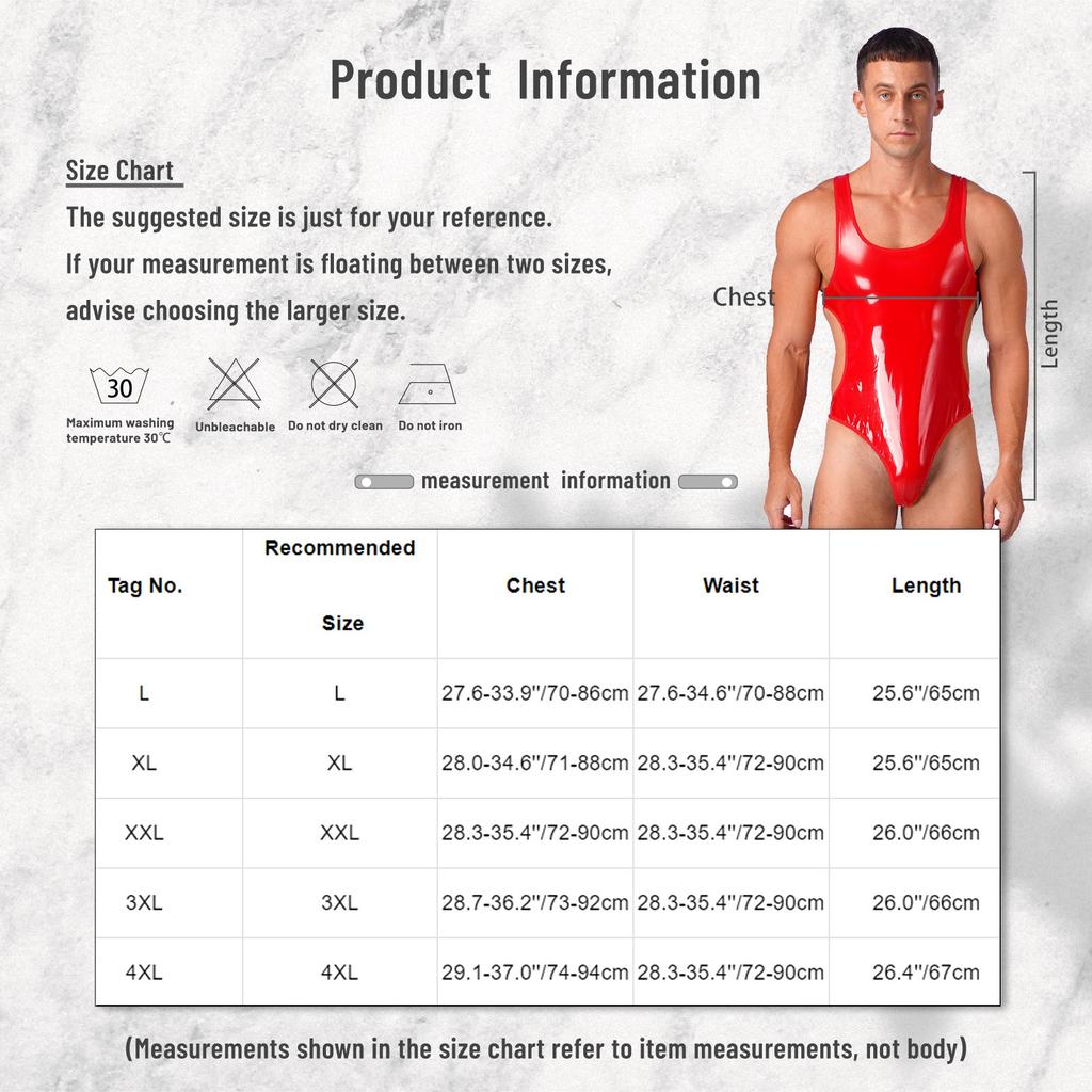 Mens Lingerie Wet Look Patent Leather Bodysuit Open Back U Neck Sleeveless Jumpsuit Lingerie One-Piece Swimsuit Party SwimwearGood product
