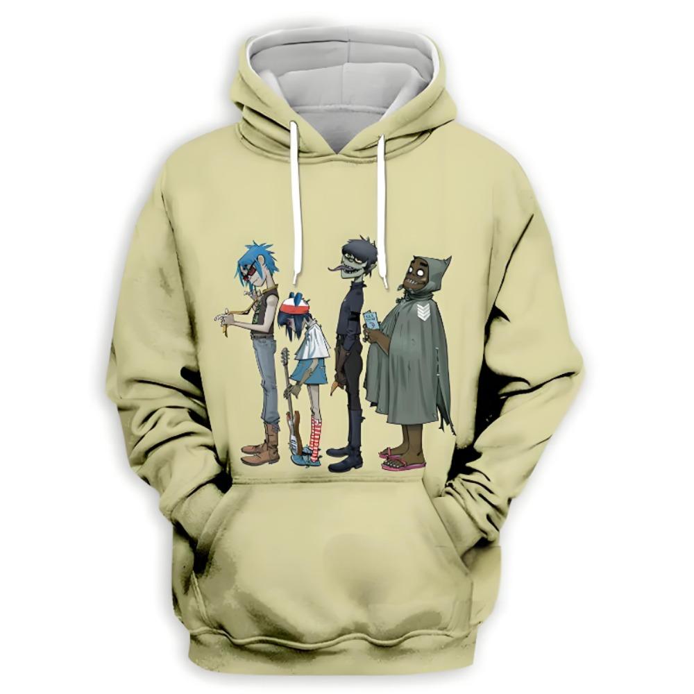 Mikina s kapucí Gorillaz Band s 3D potiskem pro děti, ležérní nadměrný Y2k Harajuku top s kapucí, chlapecká mikina