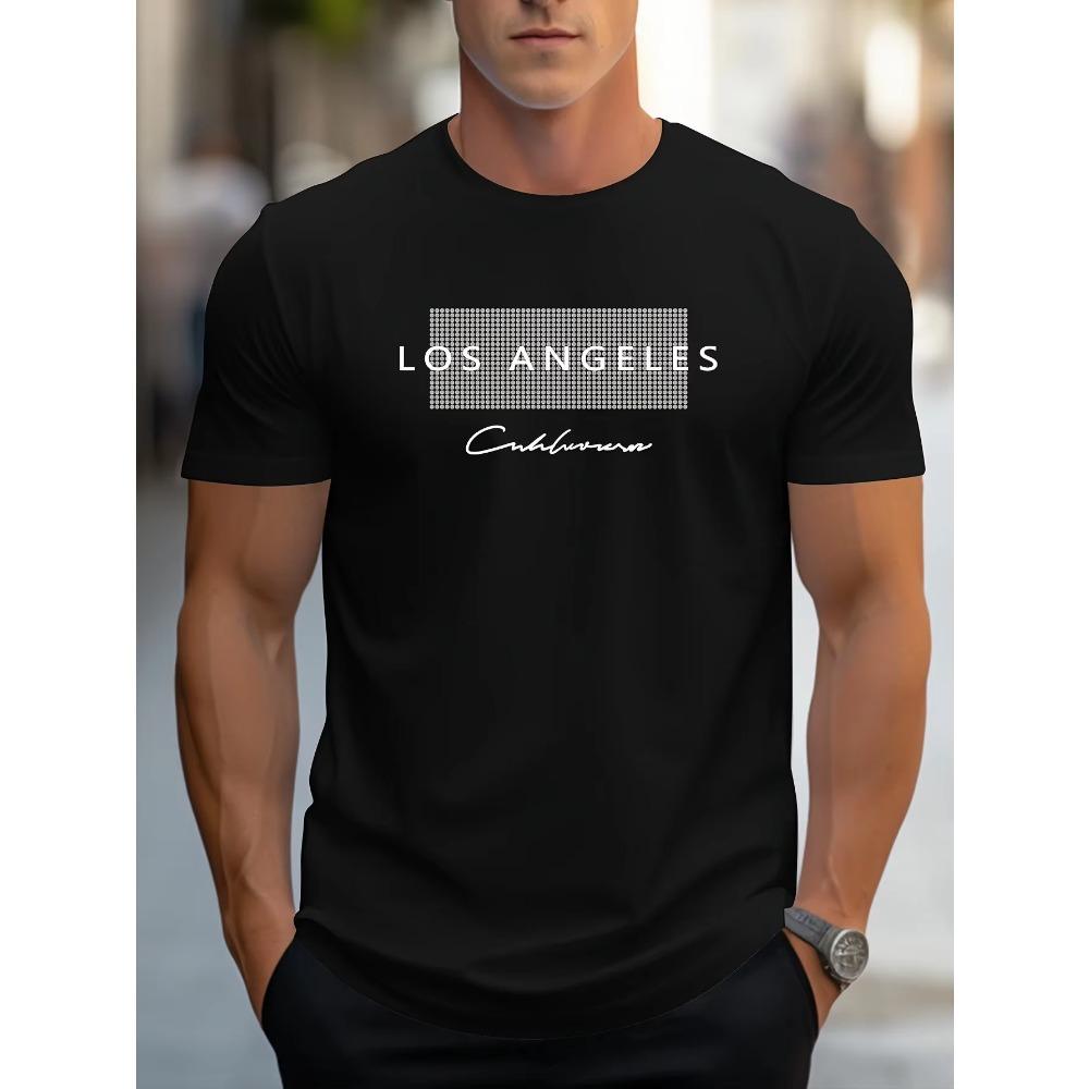 Men's summer loose fit large Los Angeles Graphic printed slim fit casual sports round neck short sleeved T-shirt top