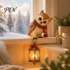 Office Desk Ornament Christmas Owl Figurine with LED Lantern, Resin Decorative Animal Sculpture, Unique Tabletop Craft Holiday for Living Room Bedroom