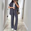 New Women's Autumn and Summer Solid-color Casual Loose Pocket Sweatshirt Straight-leg Pants Set