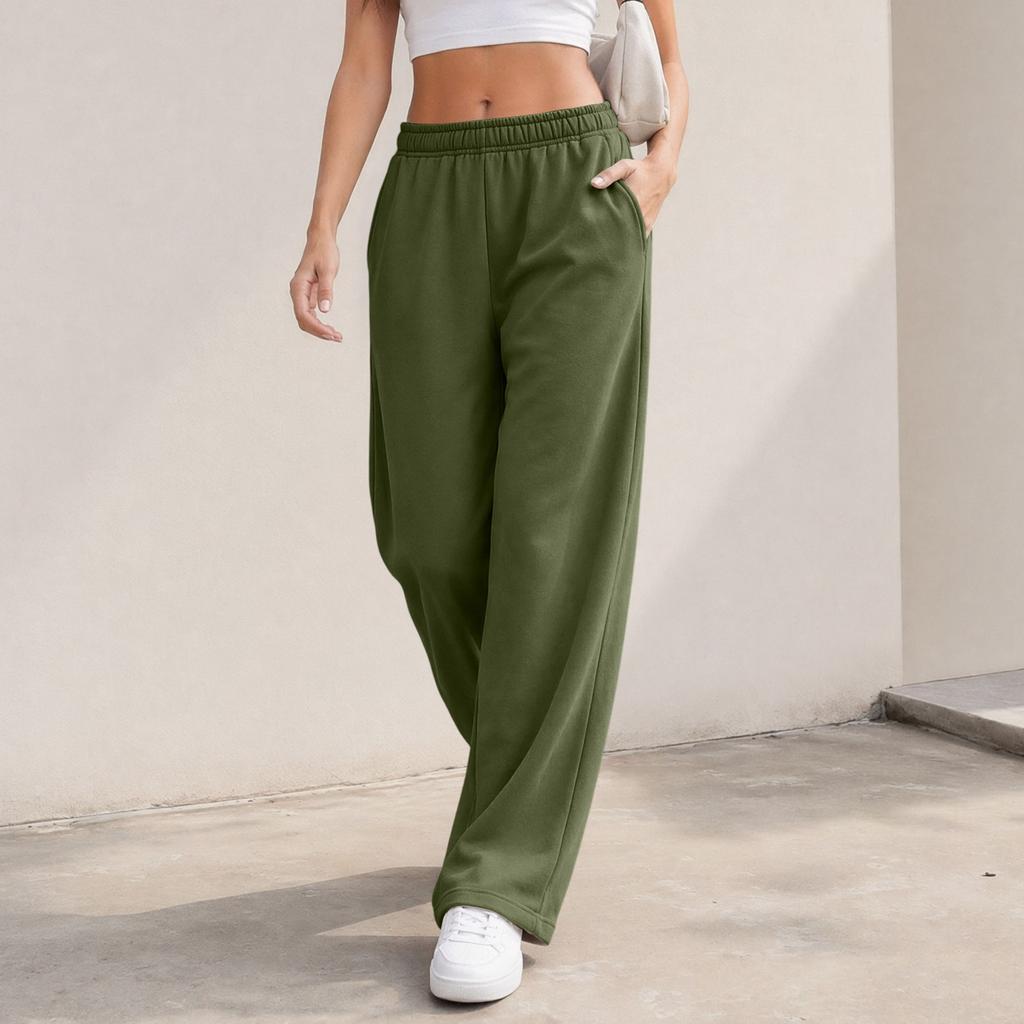 Lässige gefütterte Damen-Sweatpants mit weitem Bein, Kordelzug und Taschen für den Alltag