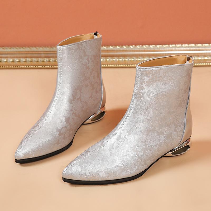 Foreign Trade Printed Pointed Short Boots Women's 2025 Autumn Temperament Rear Zipper Special-shaped and New Chinese Fashion Boots
