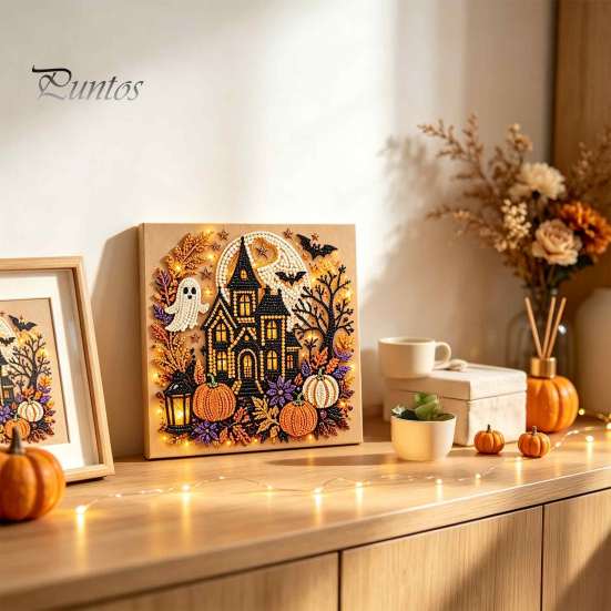 DIY Handmade Wall Hanging Decorations Halloween Christmas Faux Pearl Diamond Painting Kit, Rhinestone Art Craft Decor Set for Adults, Holiday