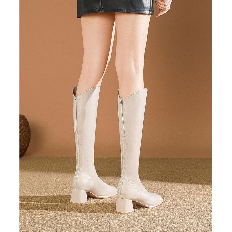 High-heeled Boots Women's 2024 New Autumn and Winter Knee Boots V-mouth High Boots Thick-heeled Thin Knight Boots