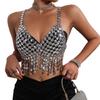 Körperketten-Tanktop mit Acryl-Kristallquasten, rückenfreies Camisole, Körper Schmuck Zubehör für Frauen, Festival Outfit