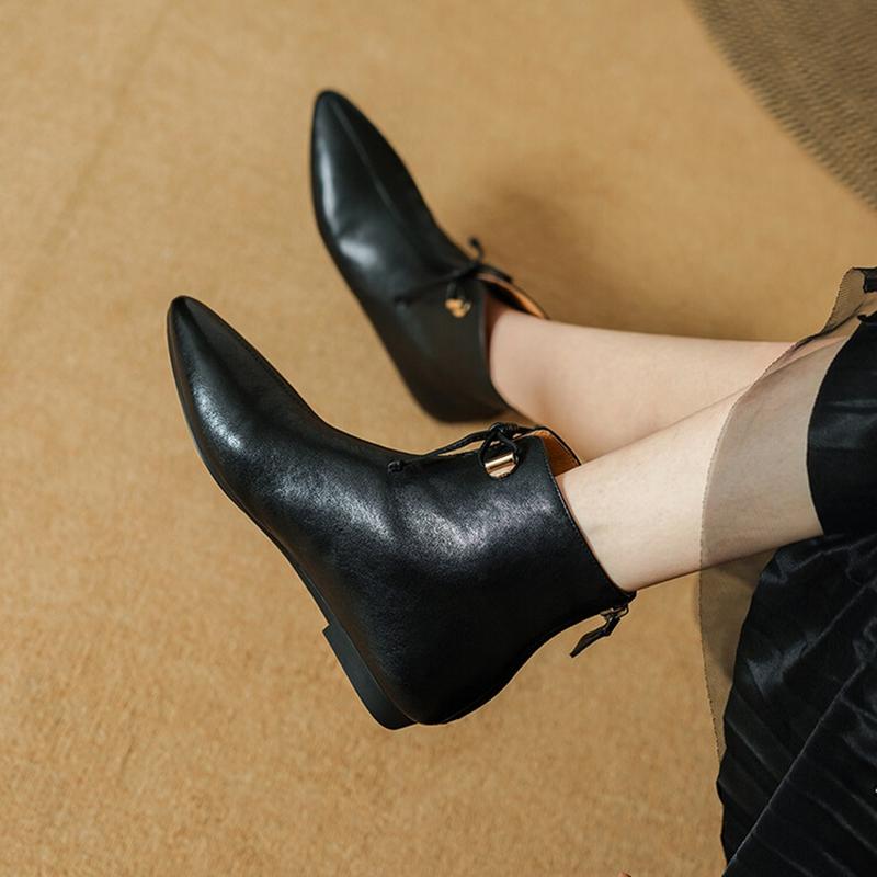 Fashion NEW Autumn Women Boots Genuine Leather Shoes for Women Pointed Toe Low Heel Shoes Elegant Zipper Ankle Boots Soft Modern Boots